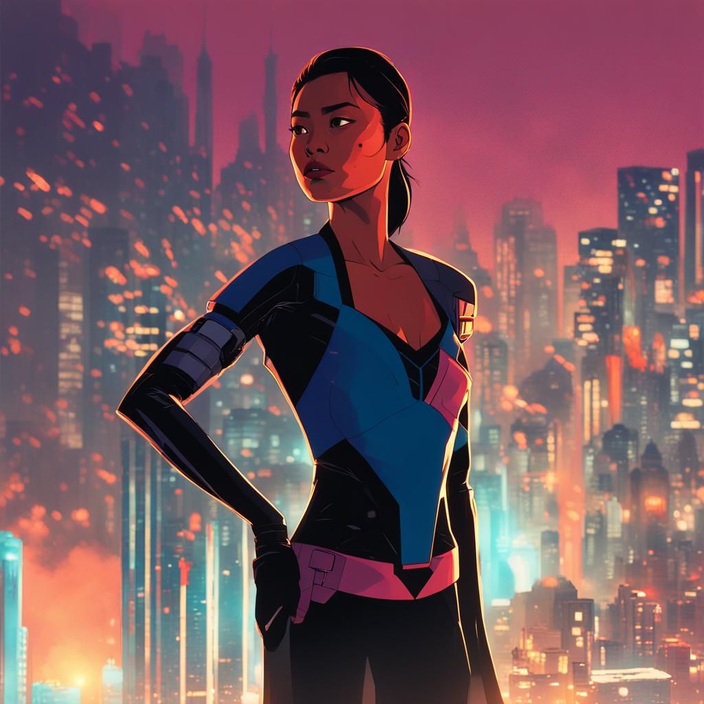 Filipina Superheroine Gazes Over the City: Cinematic Art
