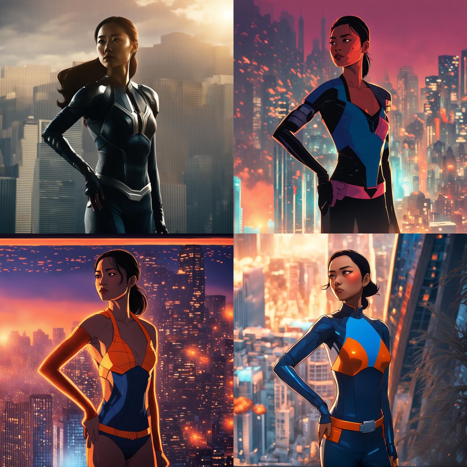 Filipina Superheroine Overlooking Cityscape in Gritty Realis...