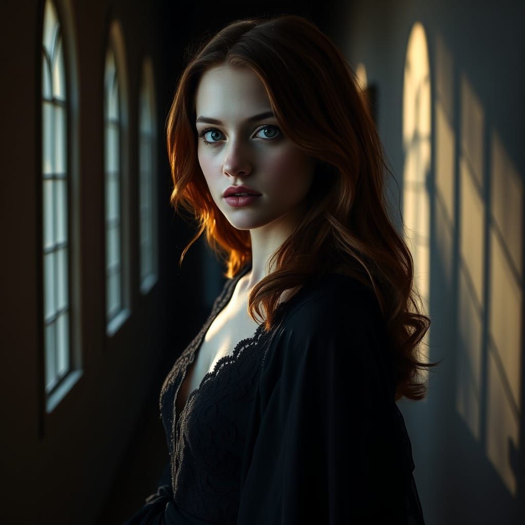 Hyper-Realistic Portrait of a Young Woman in Elegant Evening...