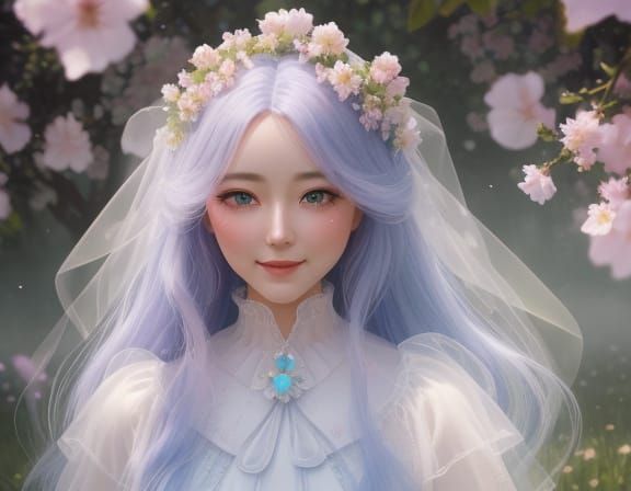 Porcelain Doll in Candy Floss Field, Impressionist Painting