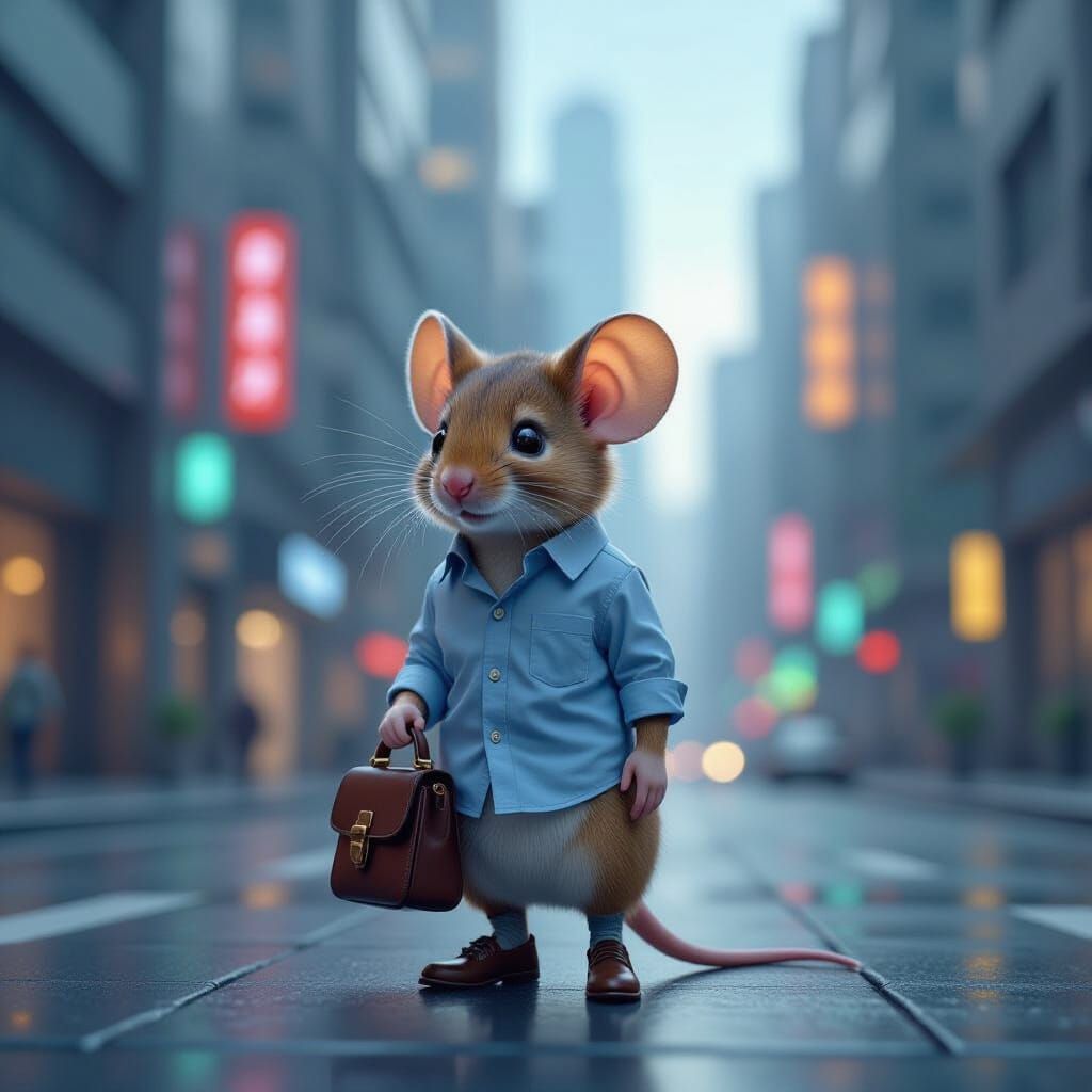 Business Mouse in Futuristic Cityscape Digital Painting