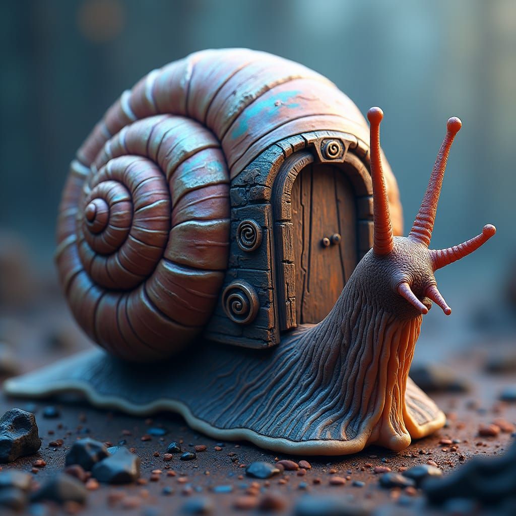Mystical Snail with Door, Digital Art