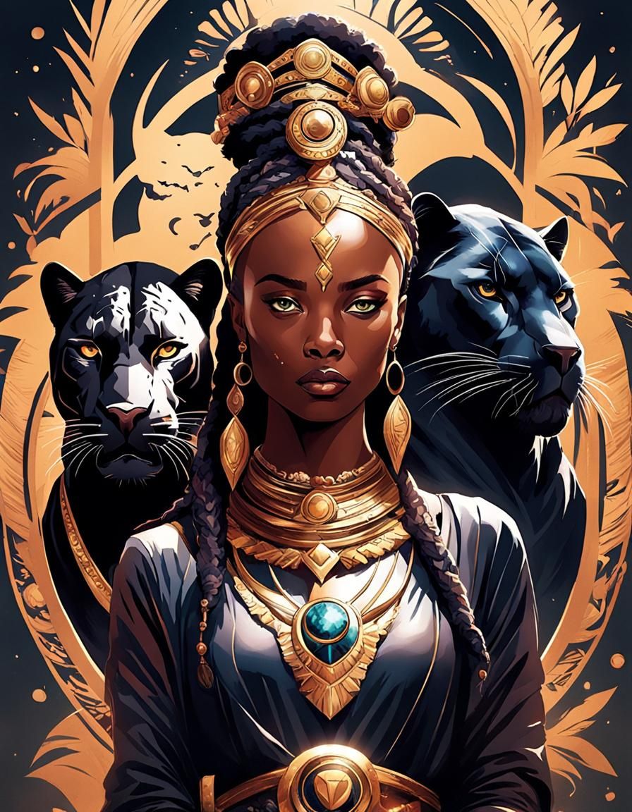 Mysterious Woman with Black Panther Companion