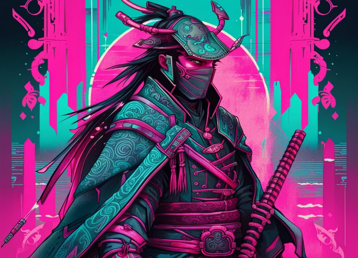 Cyberpunk Samurai in Art Nouveau Dark Fantasy Style