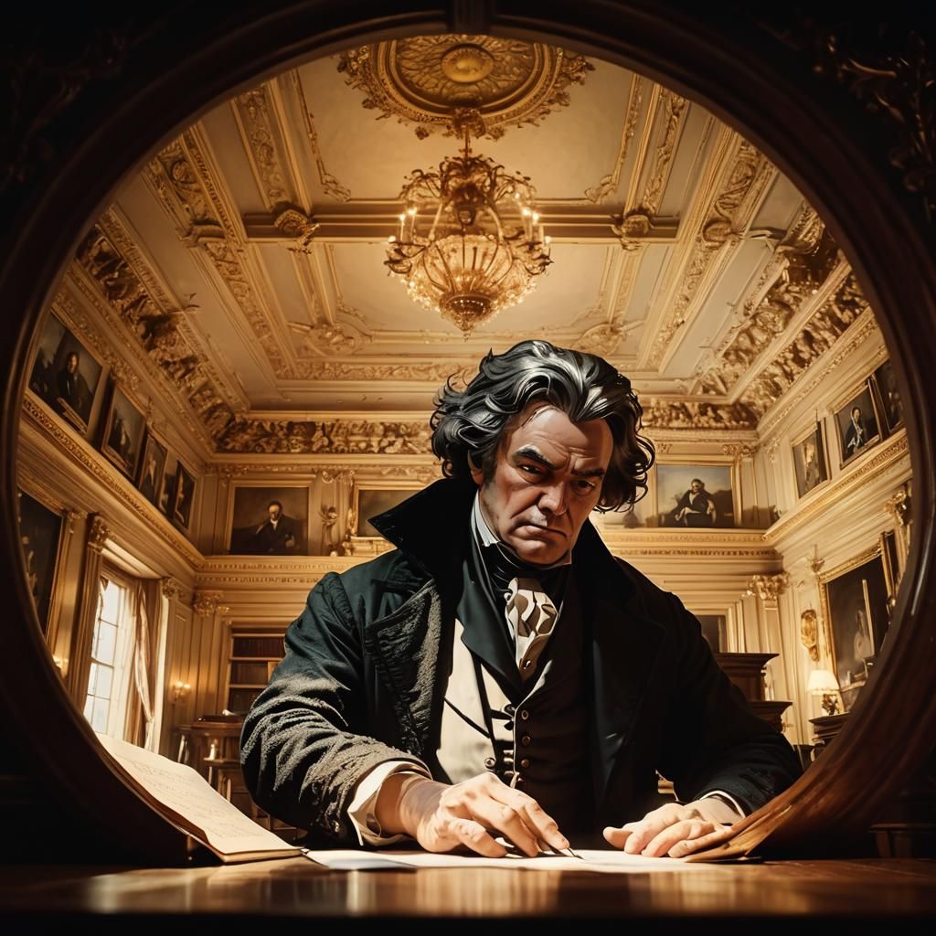 Beethoven Portrait in Victorian Study, Romanticism Art