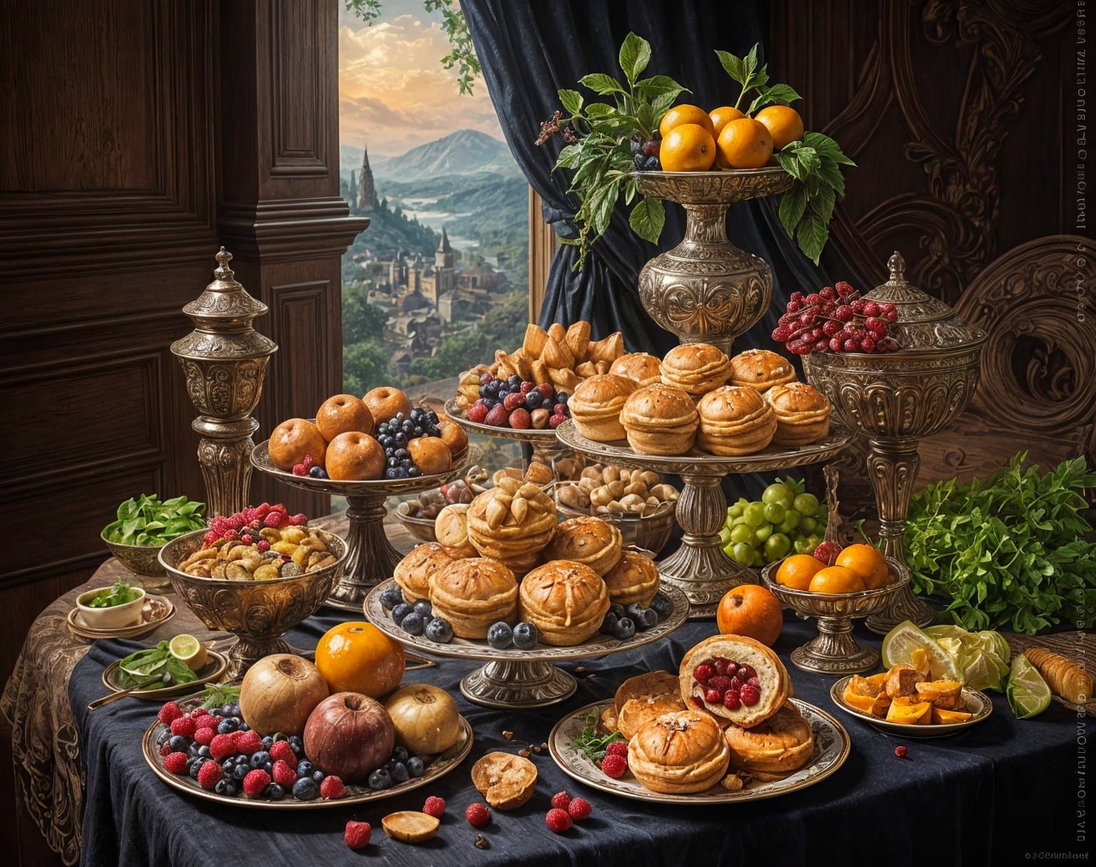 Fantastical Breakfast Scene with Glowing Mist