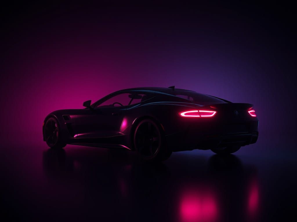 Stunning Black Car Radiates Ethereal Glow in Dark Void
