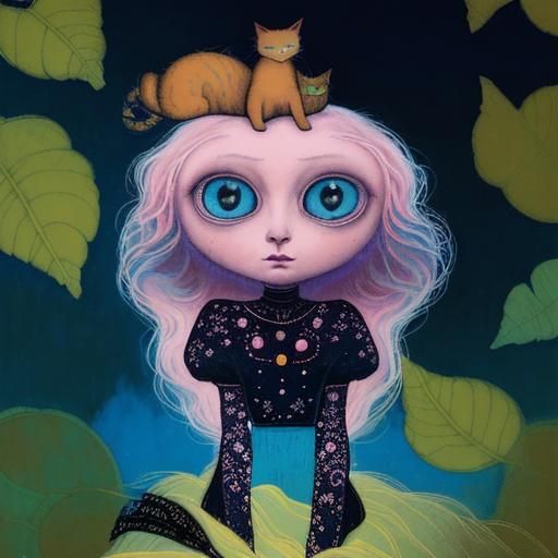 Dreamlike Woman-Cat in Art Brut Style