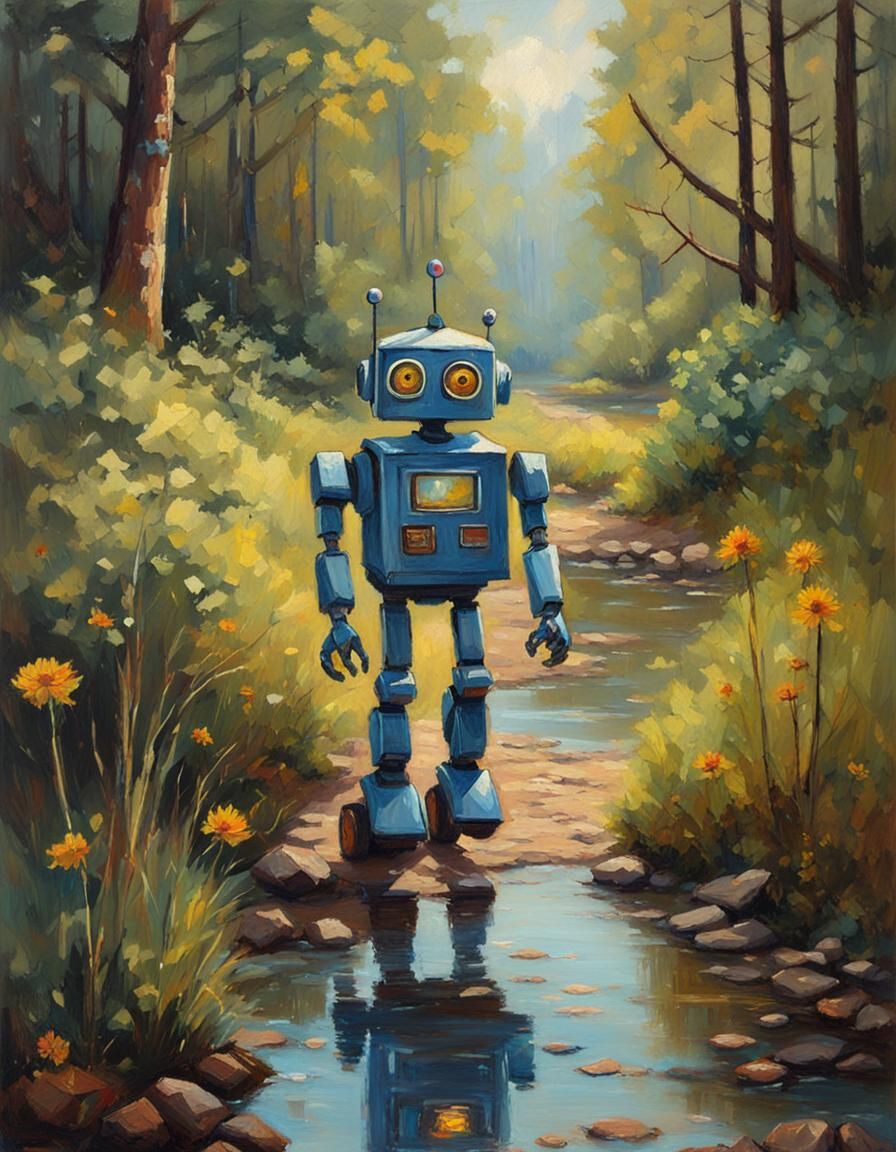Robot's Journey: Exploring Humanity as an Oil Painting