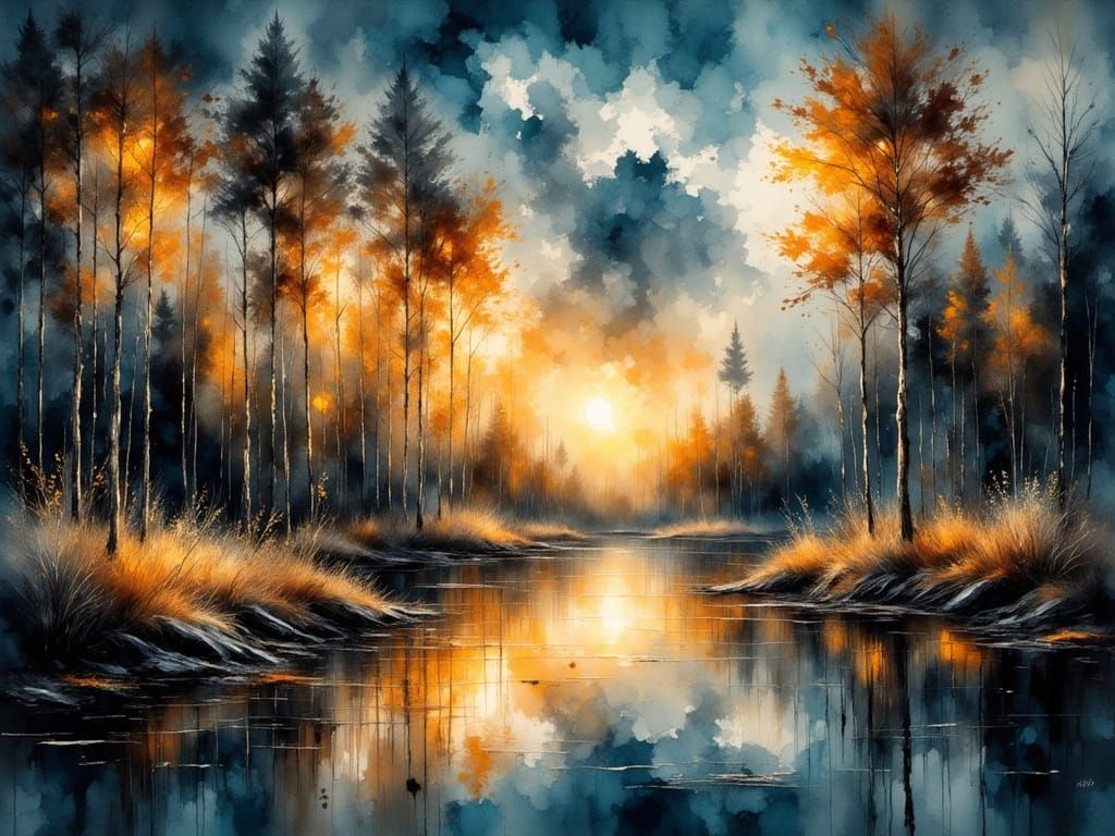 Ethereal Finnish Island Nightscape with Fall Colors