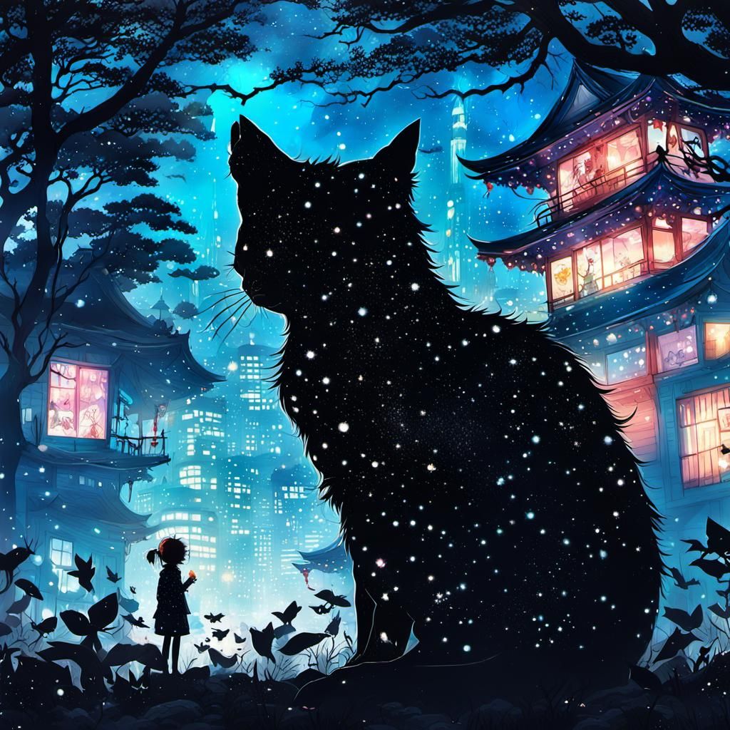 Surreal Kitten Collage: Silhouette Art in Vibrant HDR