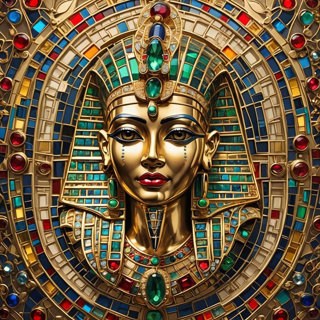 Egyptian Goddess Brooch with Jewels and Gold