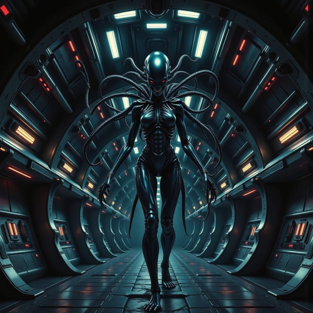 Queen Xenomorph Enters Spaceship in Deep, Realistic Horror