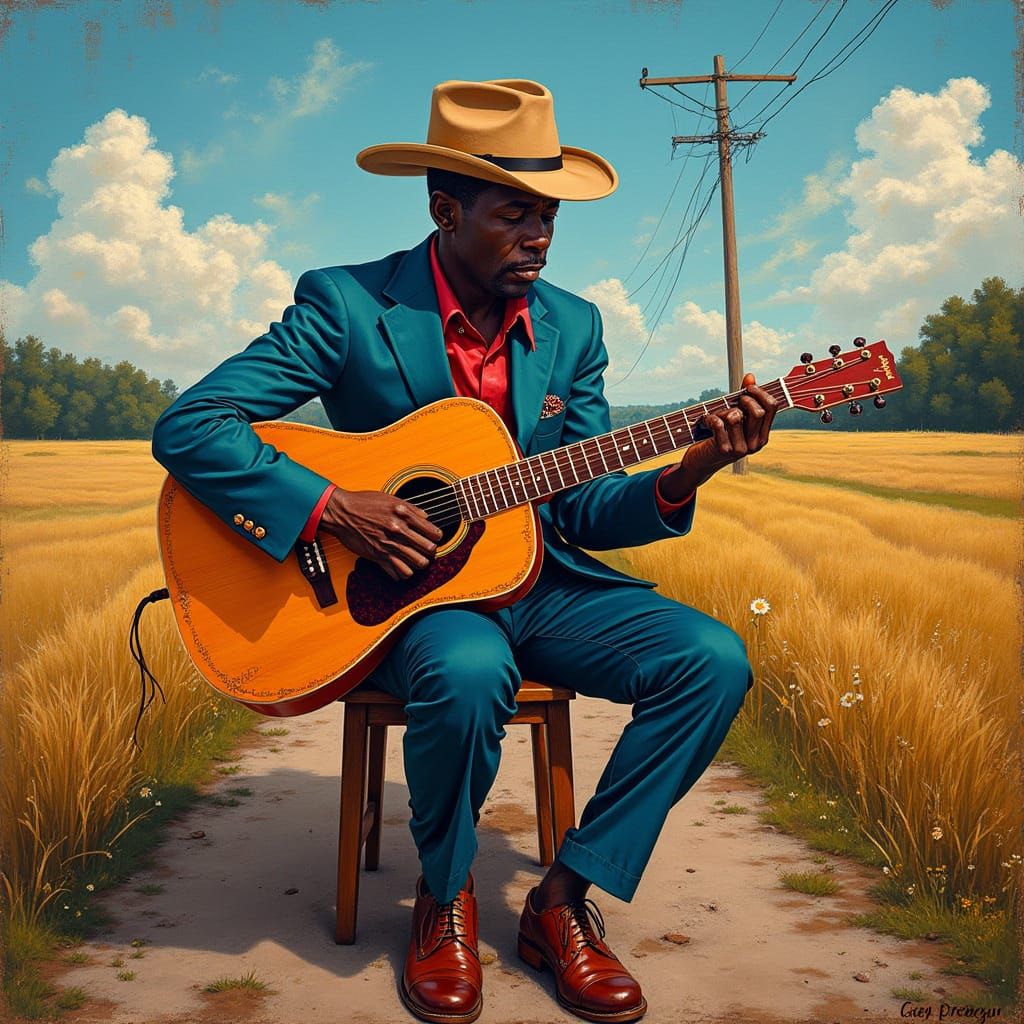 Robert Johnson at the Crossroads in Bluesy Abstract