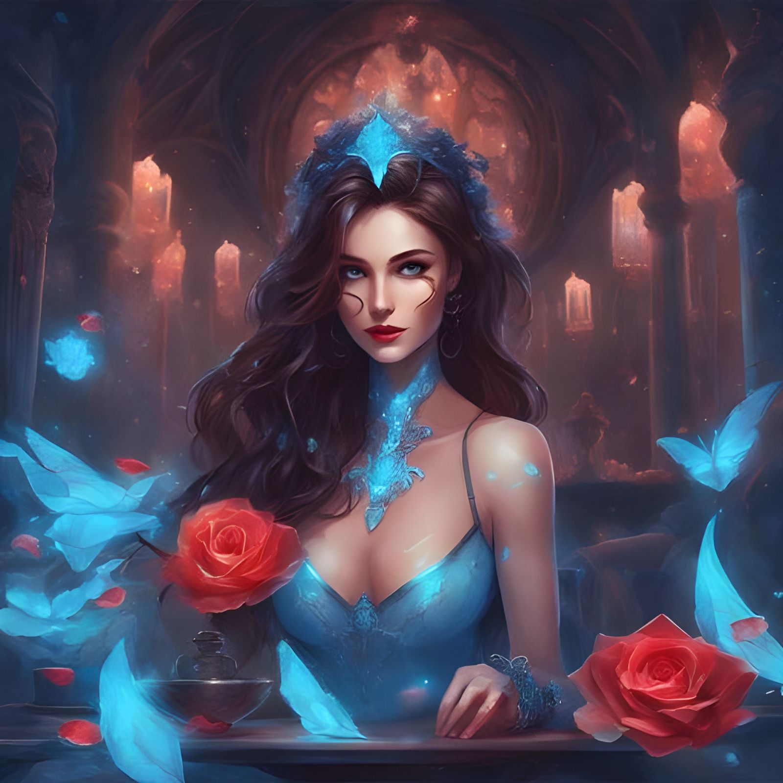 Bioluminescent Goddess in Velvet Lingerie Portrait