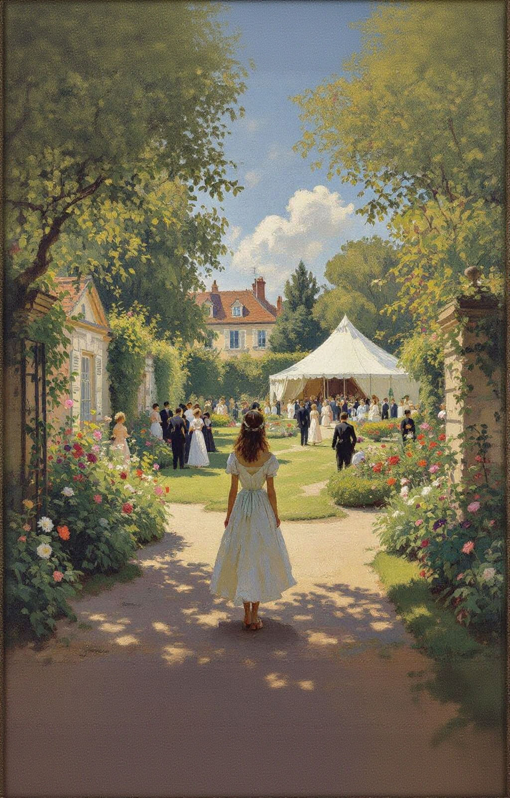 1900s Garden Party Painting With Teenage Girl