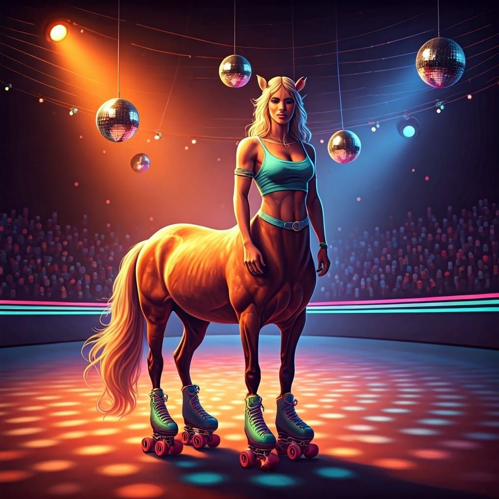 Centaur on Roller Skates in Retro Rink