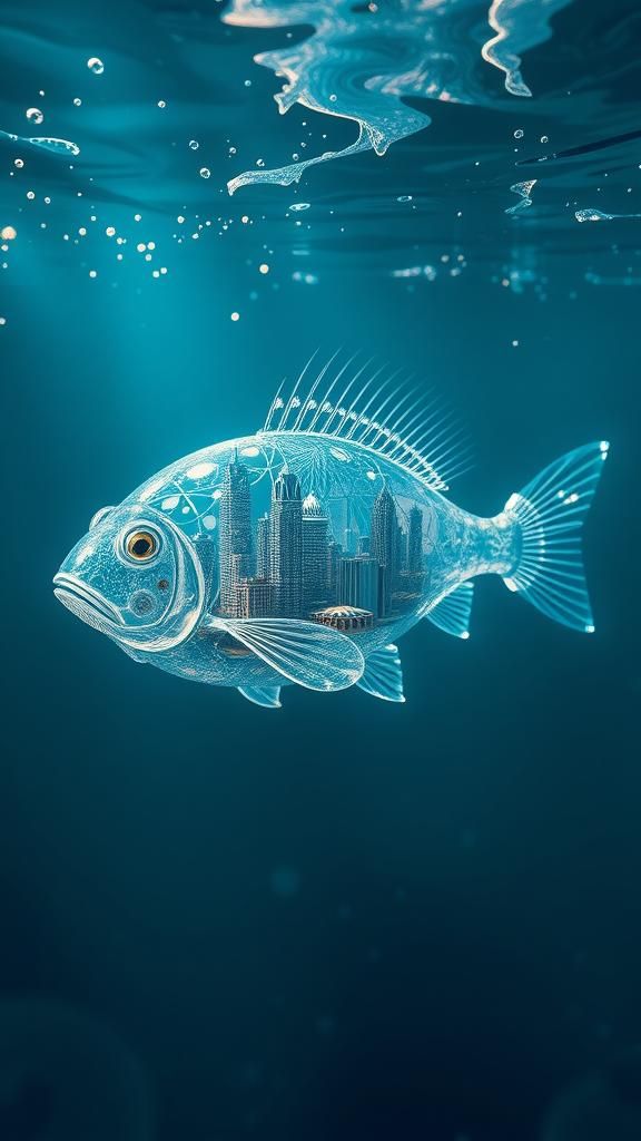 Transparent Fish Cityscape in Futuristic Style