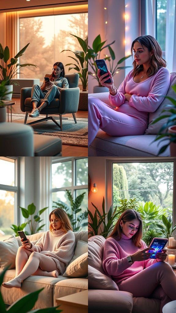 Woman Embracing Modern Wellness with AI and Technology