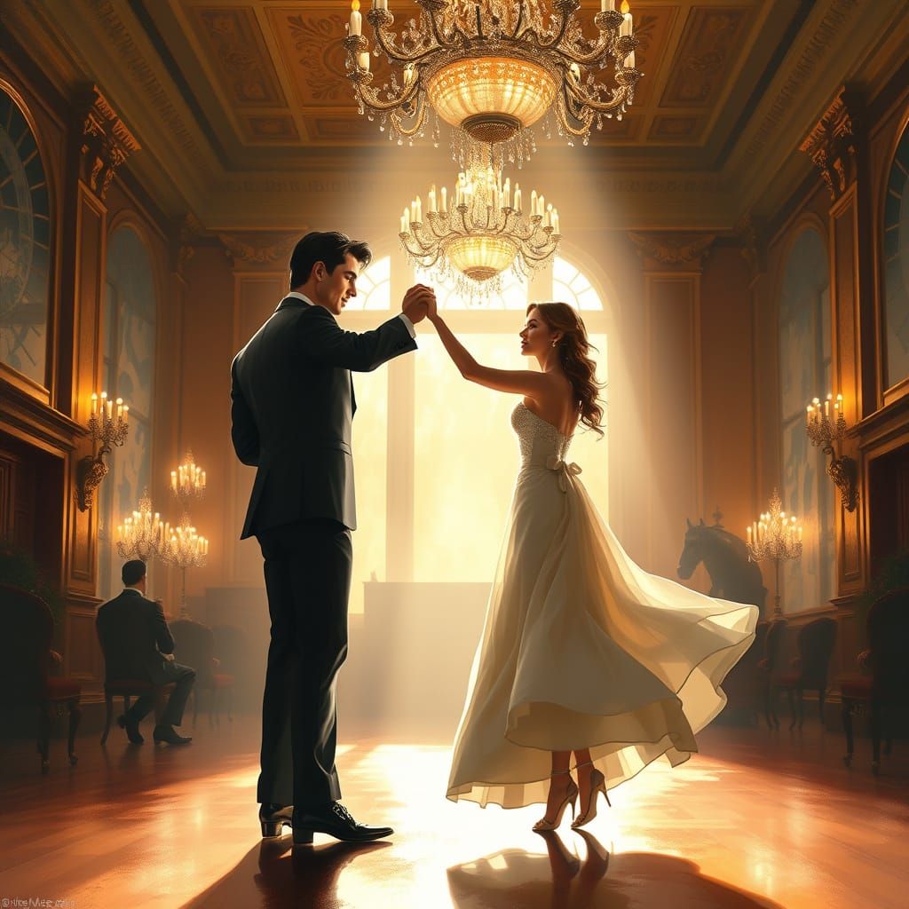 Elegant Couple Waltzing in Grand Ballroom