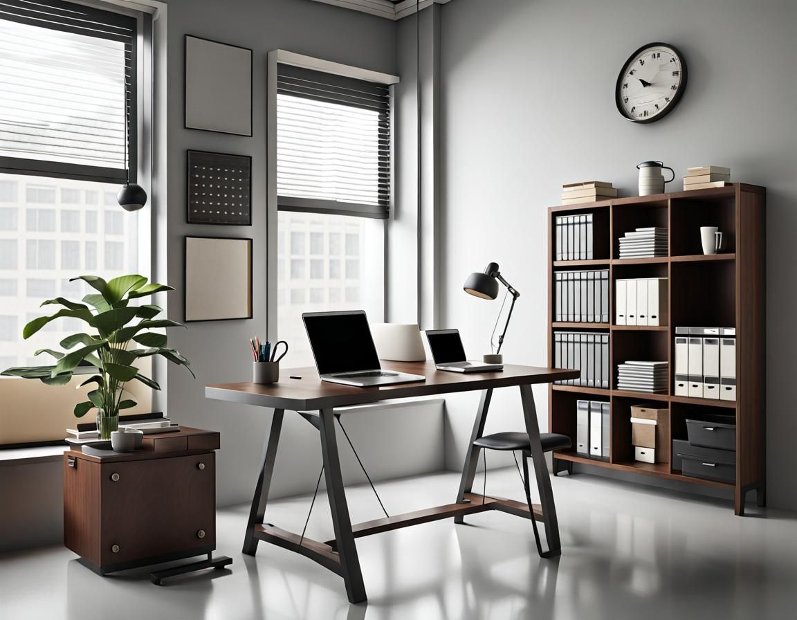 Office Scene with Laptop and Coffee