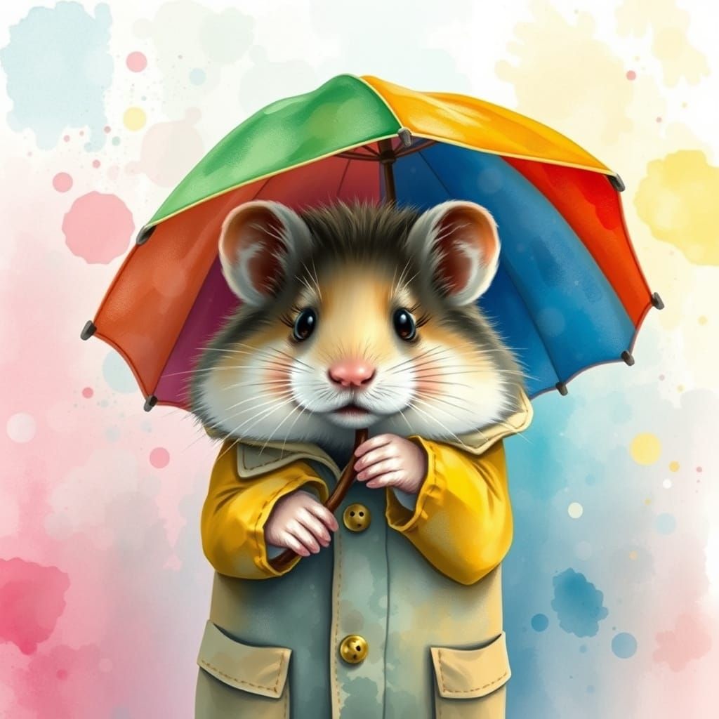 Whimsical Hamster Dances in the Rain