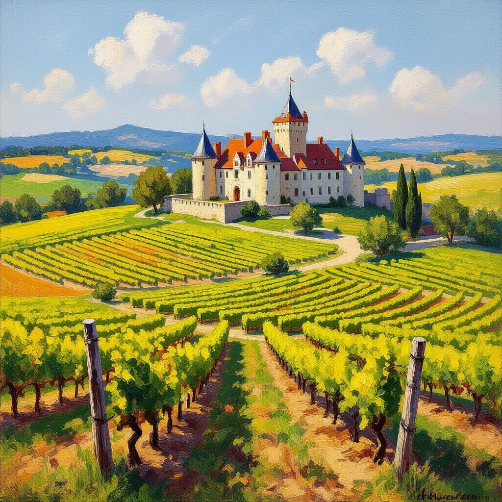 Vineyard Hills at Château in Impressionistic Style