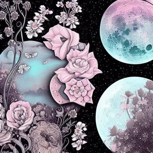 Gothic Floral Fantasy Landscape on the Moon