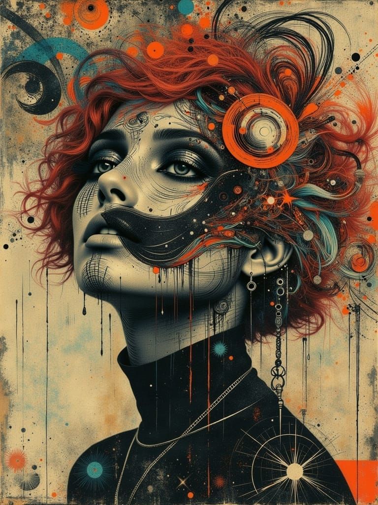 Gothic Abstract Portrait with Zentangle and Swirls