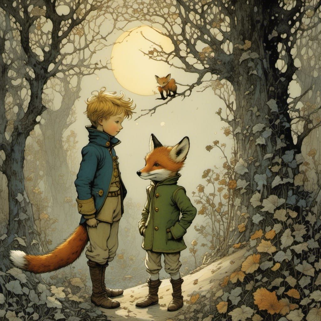 Little Prince Befriends the Fox Illustration
