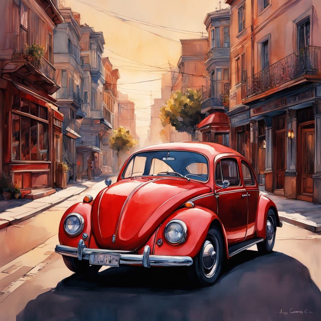 Red Bug in Digital Watercolor Illustration