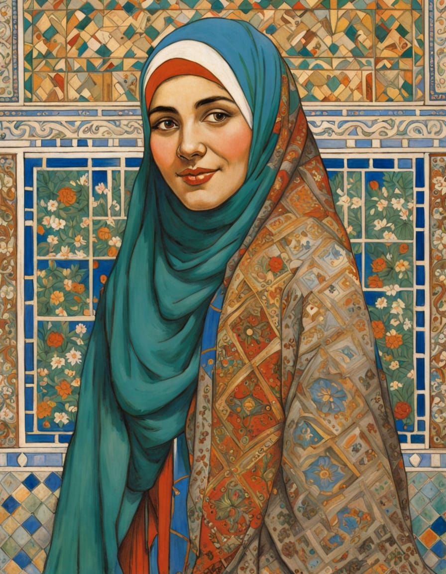 Joyful Arabian Princess in Vibrant Abaya and Hijab