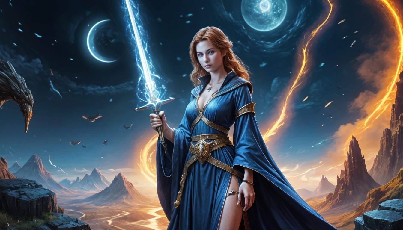 Sorceress with Magic Sword Digital Art