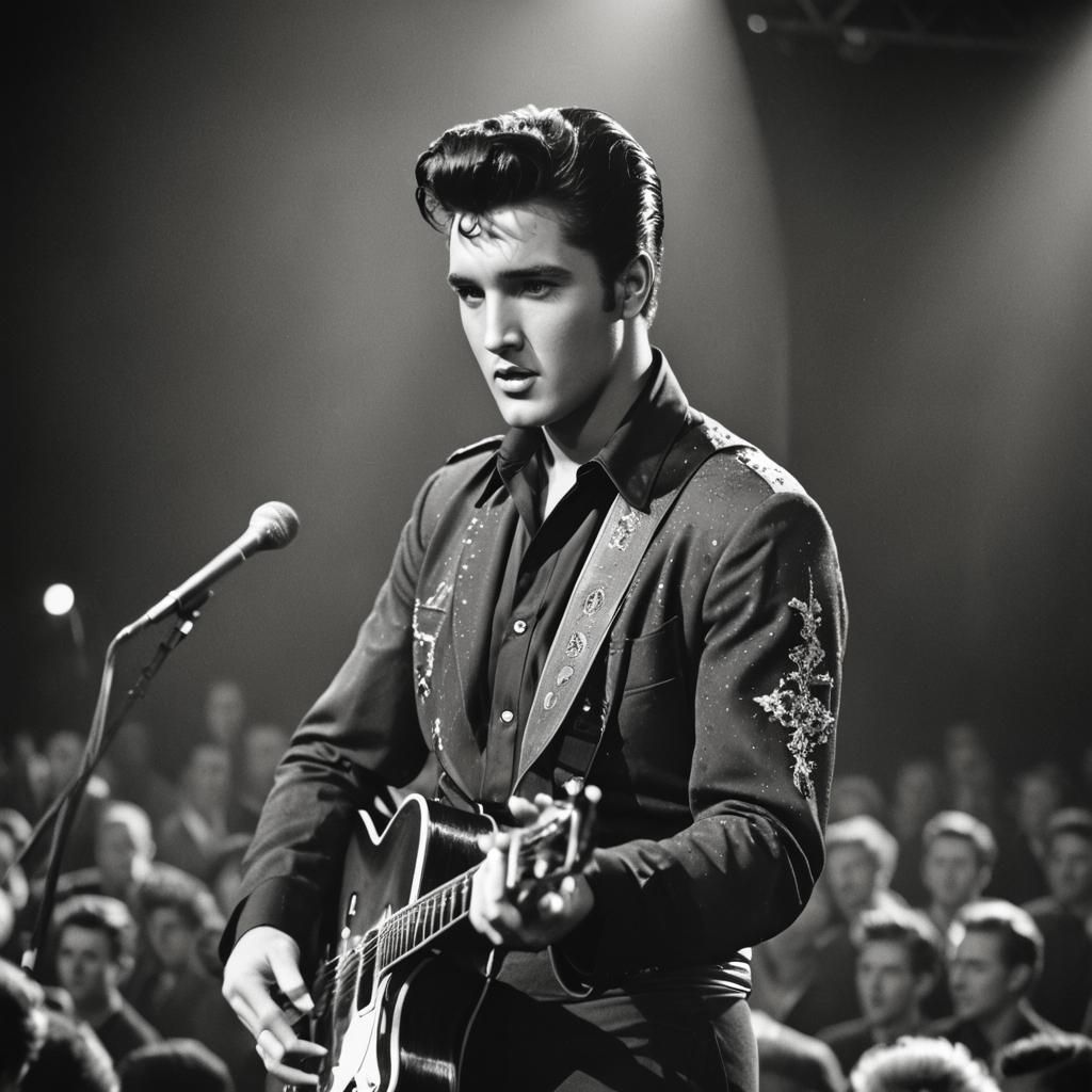 Elvis Presley on Stage: Vintage 1950s Photograph