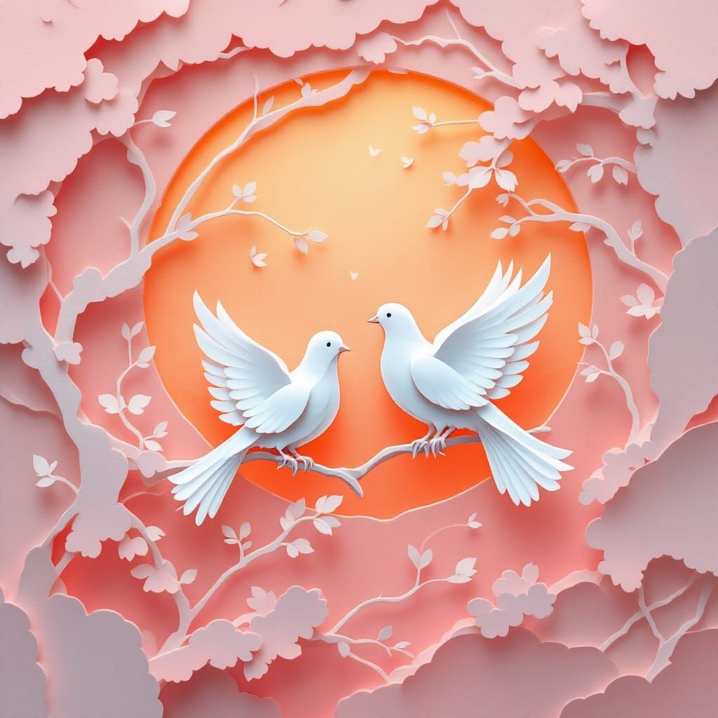 Kirigami Doves in Warm Sunrise Hues