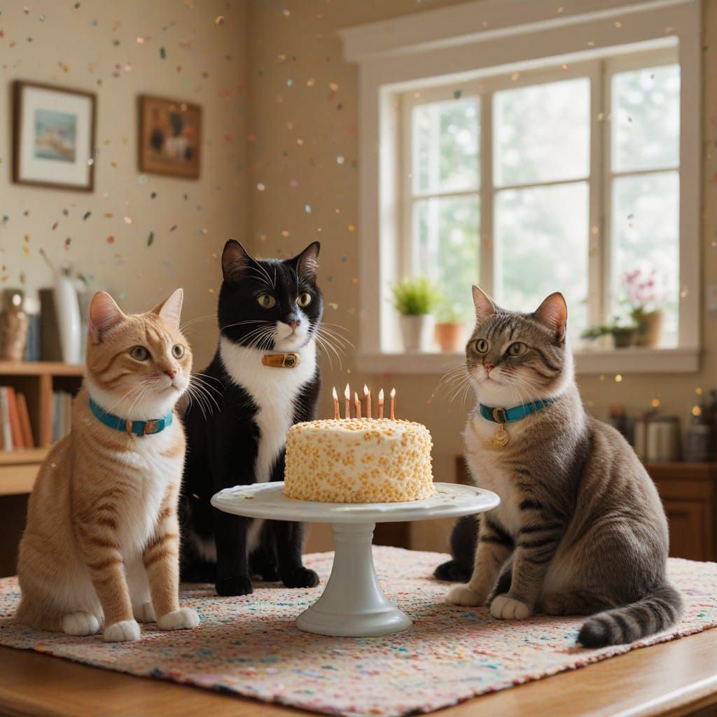 Whimsical Feline Football Fiesta in Warm, Cozy Living Room