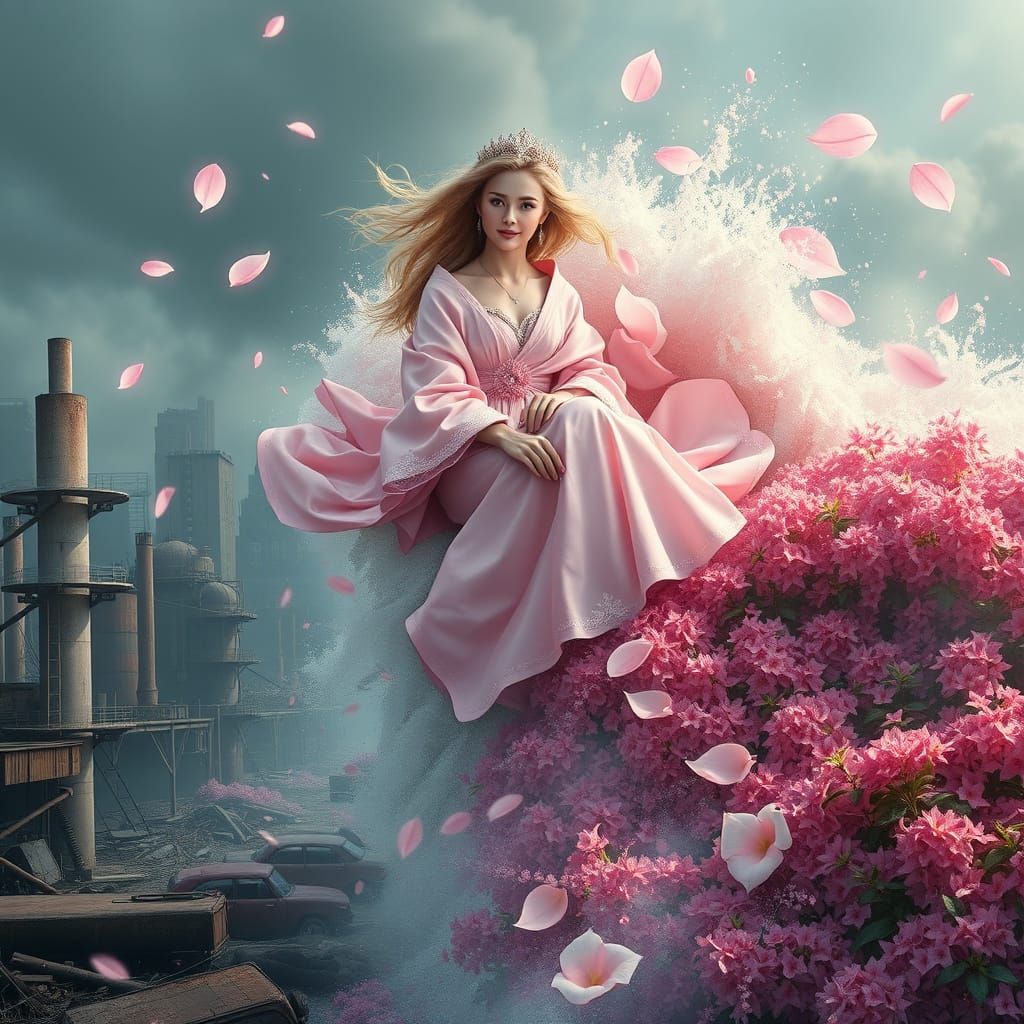 Surreal Pink Princess Transforms Grimy Cityscape with Eco-Ma...