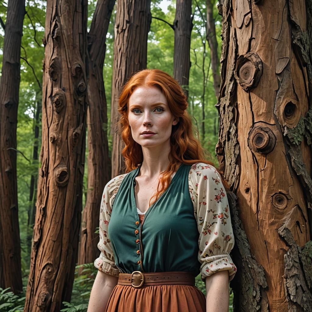 Redhead Beauty on Woody Hill: Hyperrealistic Portrait