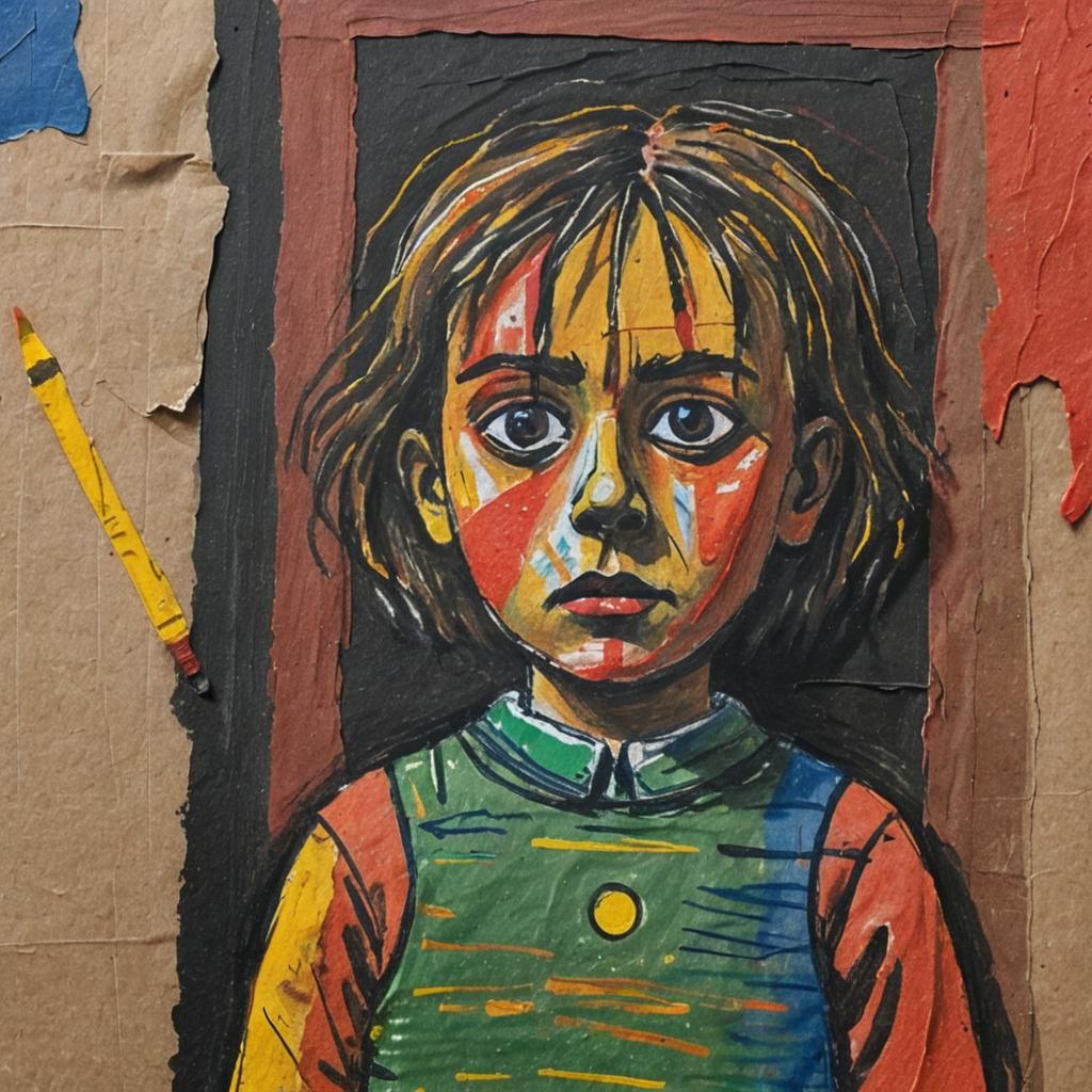 Menacing Figure in Child's Crayon Naive Art