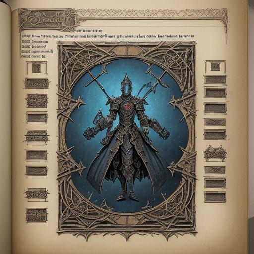 Salvagepunk RPG Sheet with Celtic and Cybernetic Motifs