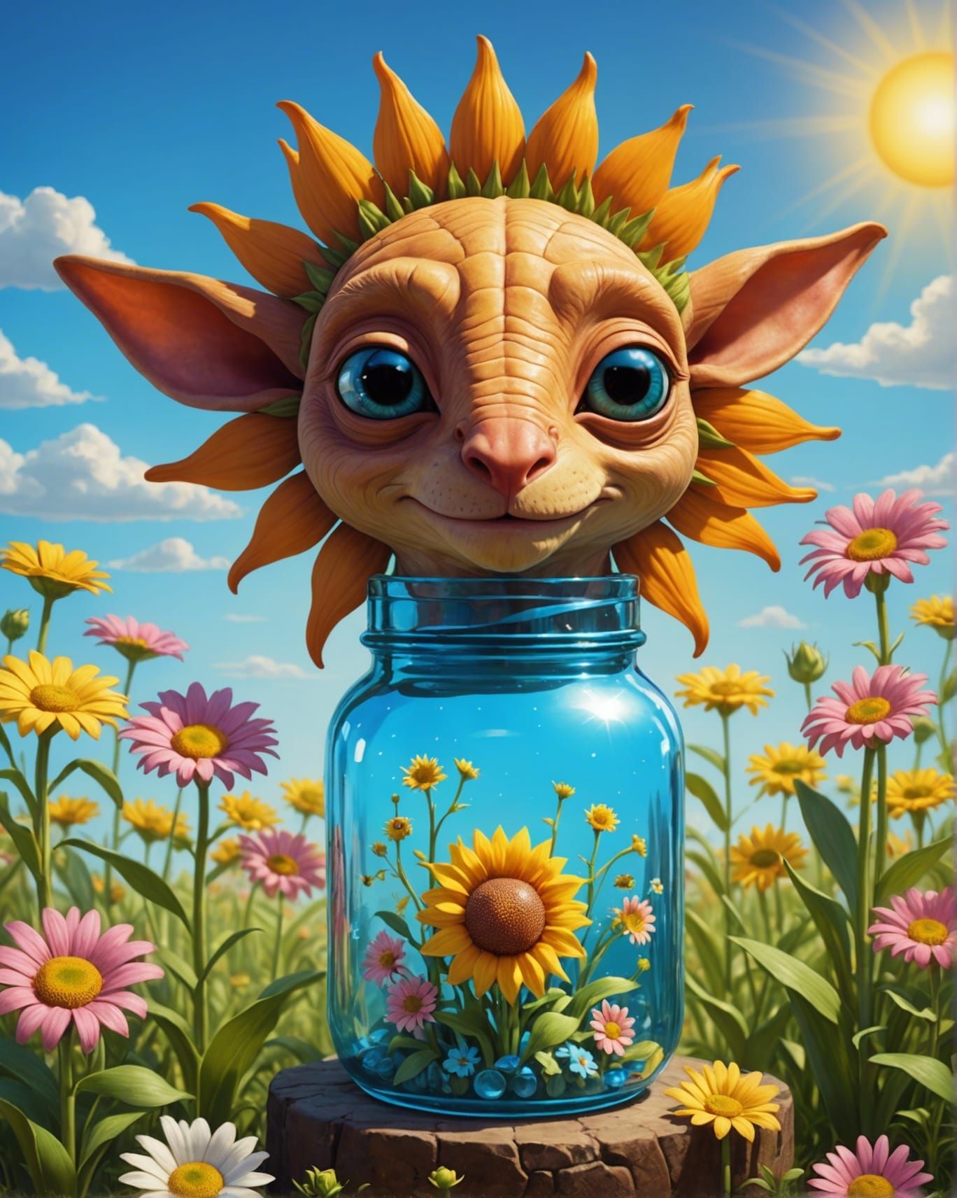 Cute Sun with Jar Jar Binks Face in Garden