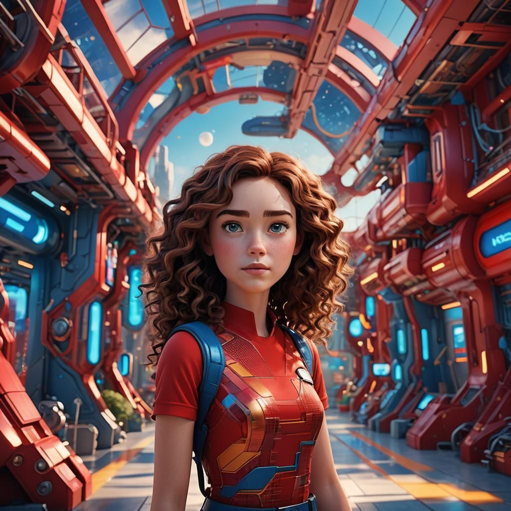 Girl with Curly Hair in Pixar-Style 3D Rendering