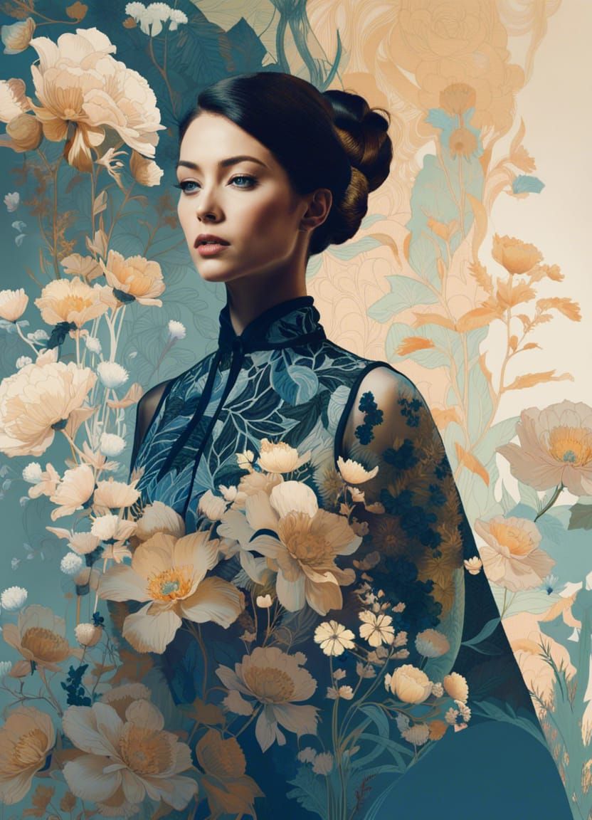 Double Exposure Silhouette with Floral Ornamentation