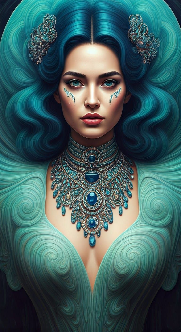 Surreal Hyperrealistic Portrait of a Woman in Futuristic, Ir...