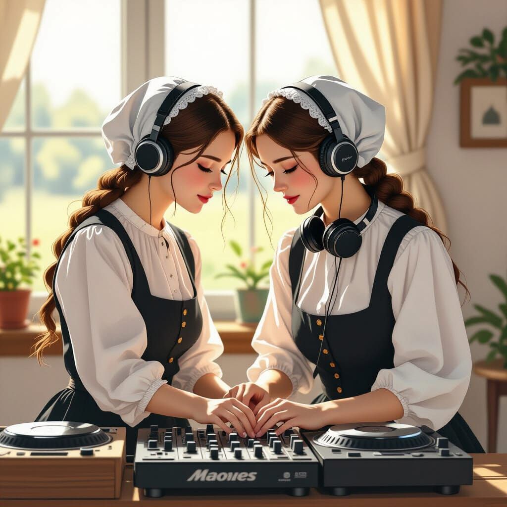Amish Woman DJ in Anime Style