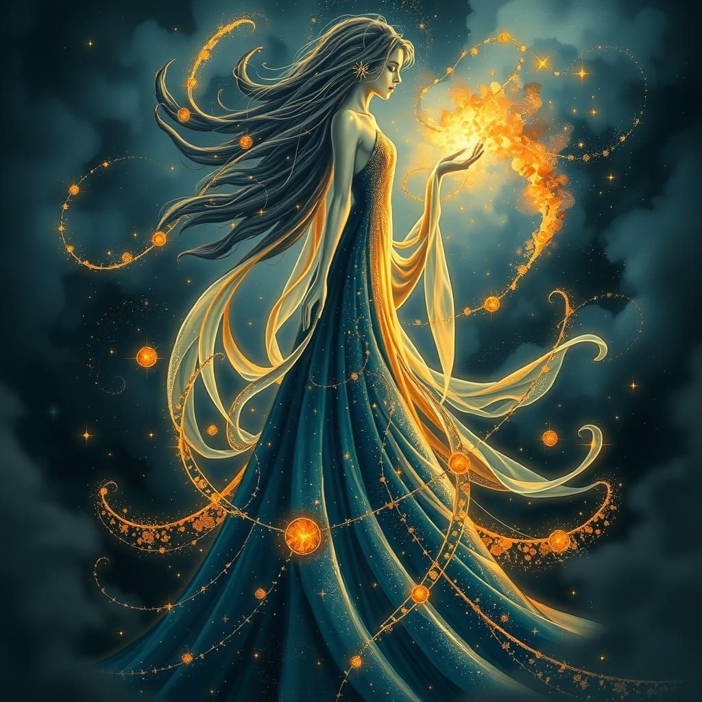 Celestial Goddess of Stars and Nebulae in Surrealist Style