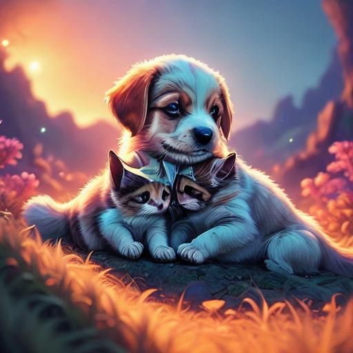 Protective Puppy with Lightsaber: 3D Digital Art