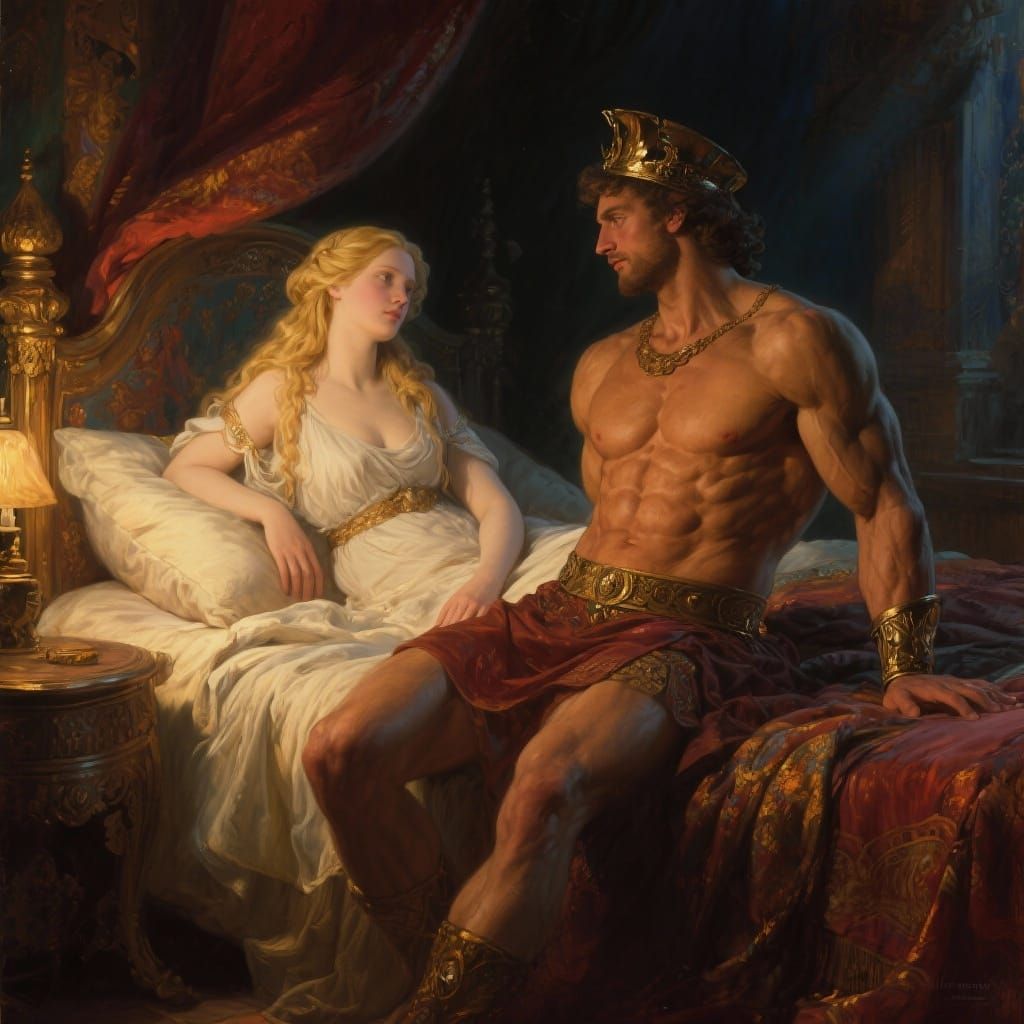 King Theseus and Phaedra in Regal Bedroom