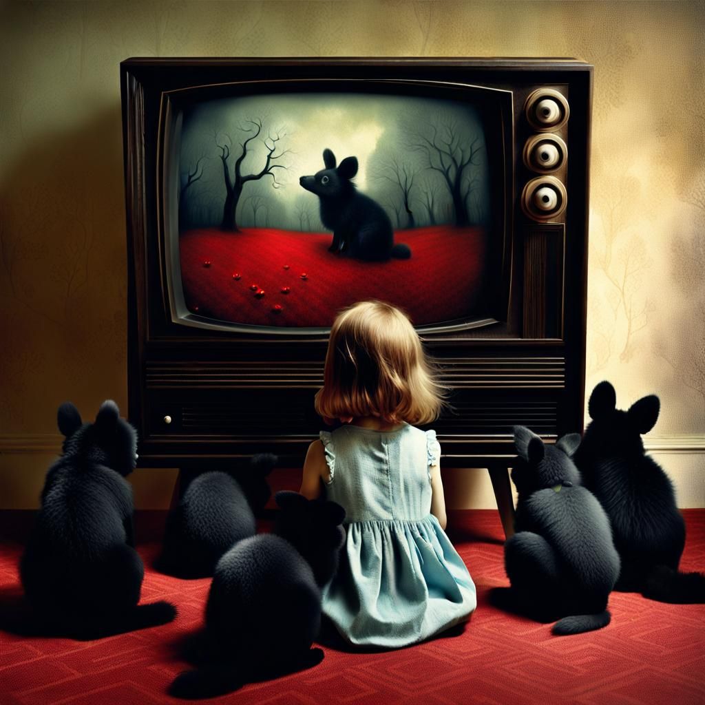 Young Girl with Eerie Animals, Close-Up Photography