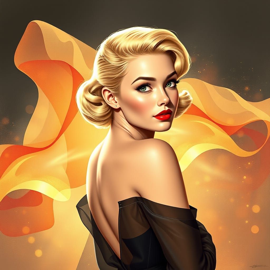 1950s Pin-Up Girl in Contemporary Digital Illustration